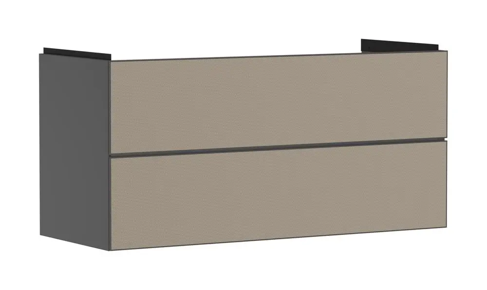 Waschtischunterschrank in schiefergrau mit zwei Schubkästen. Design von Hansgrohe, für die stilvolle Aufbewahrung im Badezimmer geeignet.